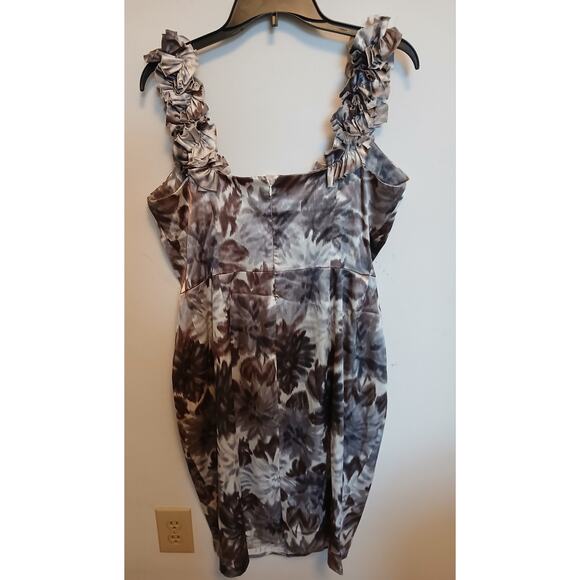 Maggy London Size 14 Ruffled Straps Sleeveless Sexy Cocktail Dress Silky Gray Lg - Picture 2 of 4